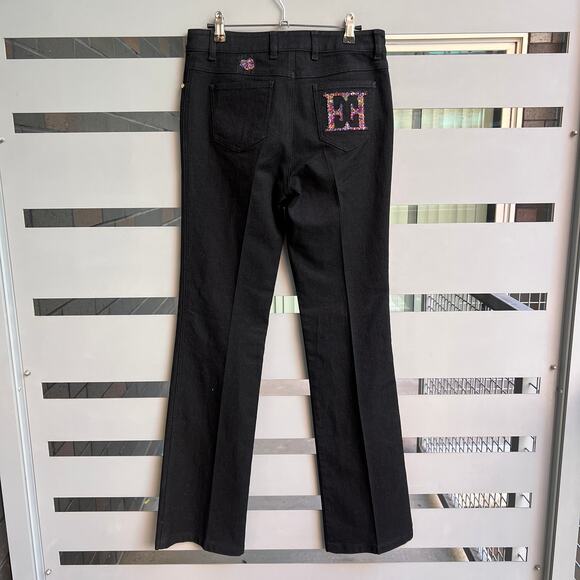 Escada Black Bootcut Embroidered Denim Jeans Size 36 - Picture 3 of 9